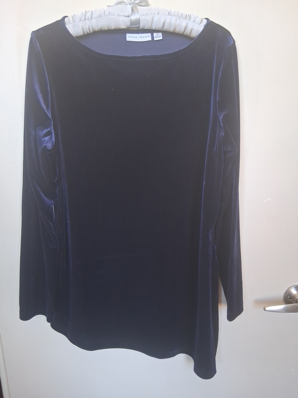 Susan Graver Navy Velvet Long-Sleeve Women's Top